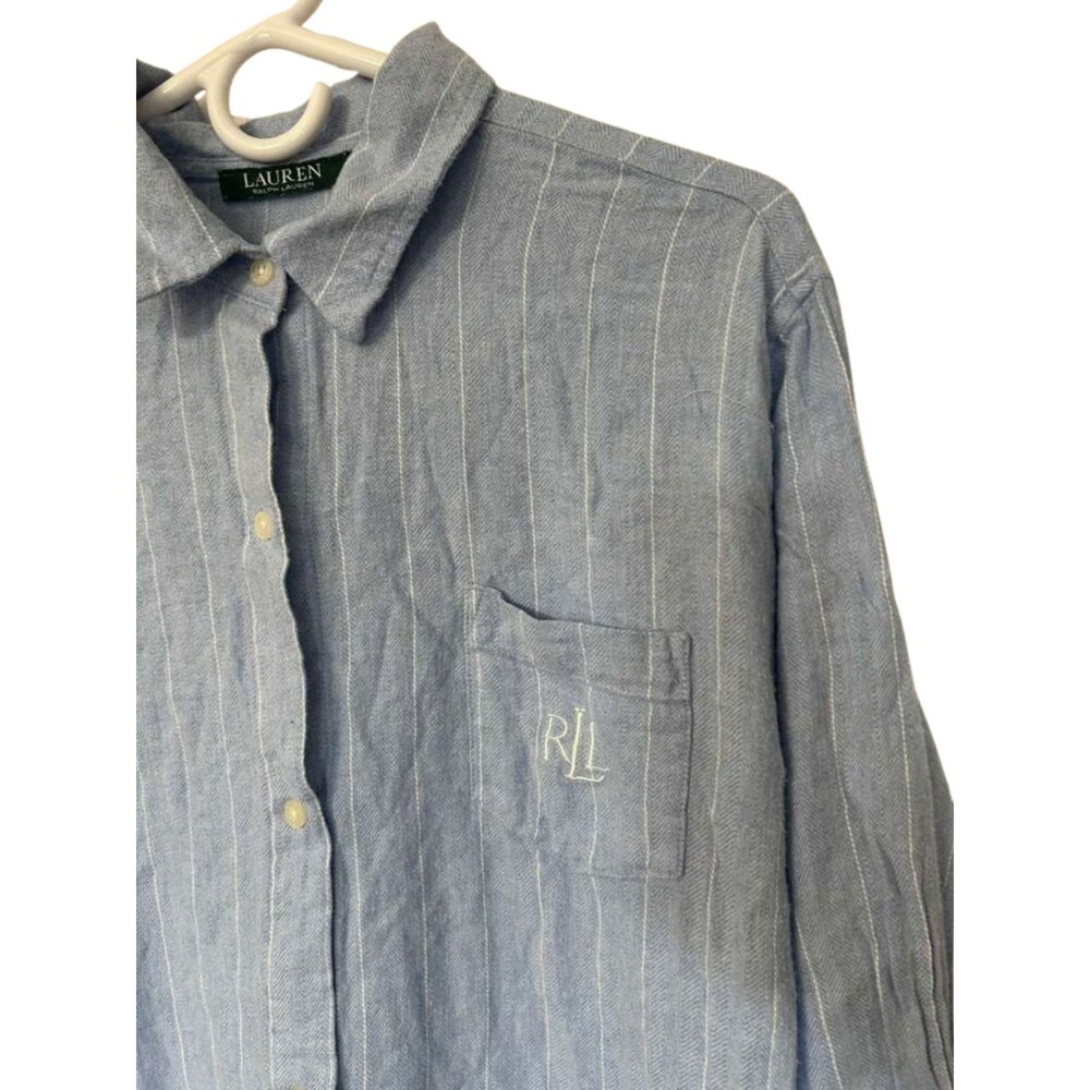 Ralph Lauren Pajamas Top Womens XL Blue Stripes Button Down Long - Picture 2 of 5